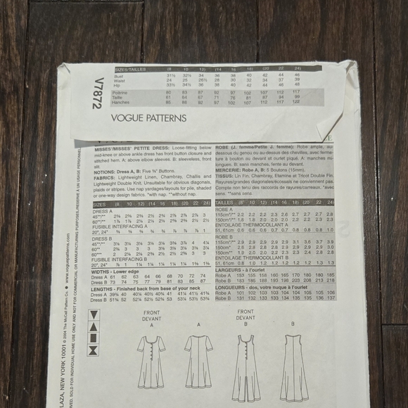 Vogue Pattern V7872 Sizes 14, 16, 18 - Picture 3 of 4
